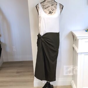 ZARA | Women's White/Olive Tank Style Side Knot Scoop Neck Maxi Dress NWOT